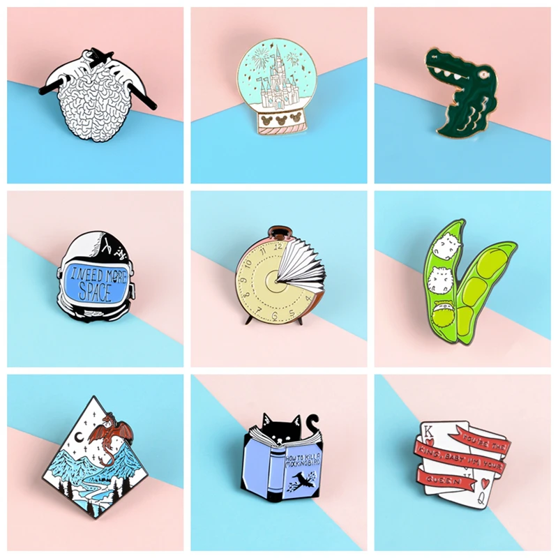 Мультфильм сказочный мир с лацканами металлические штифты Дракон замок обучения