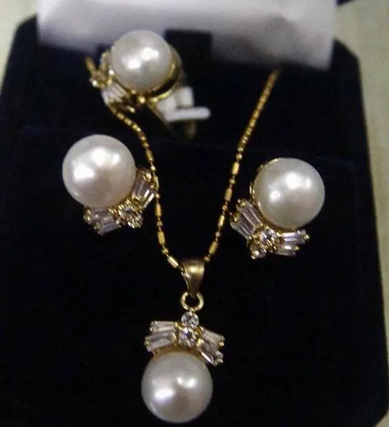 Оптовый женский комплект ювелирных изделий Подарок Подвеска+Серьги+Кольцо с цирконом, опалом, пресноводными жемчугом и нефритом (Цена не включает упаковку для ювелирных изделий)