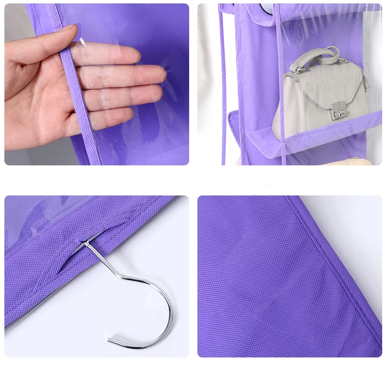6 Pocket Clear Handbag Hanging Storage Bag 3 Layer Foldable Anti-dust Organizer Hanger Sanitary Pouch Wardrobe Closet Rack Bags | Дом и сад