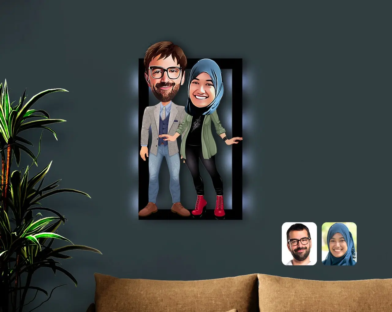 

Personalized Valentine Caricature OF 3D Led Light Wood Tablo-60