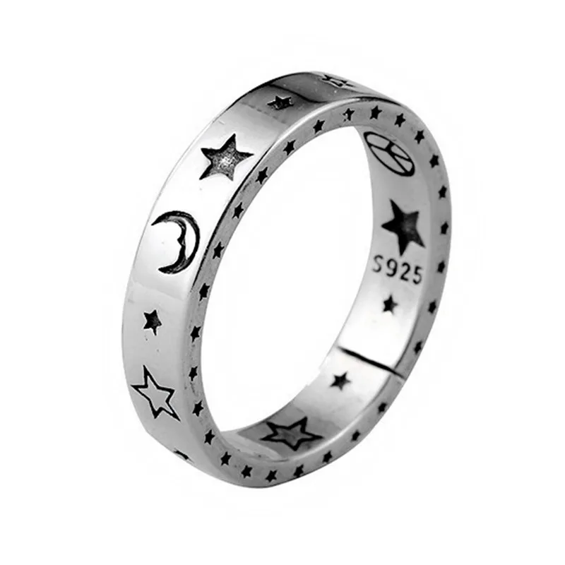 

Vintage Moon Star Open Thai Silver Color Ring Smiling Face Finger Rings For Fashion Women Jewelry S-R613
