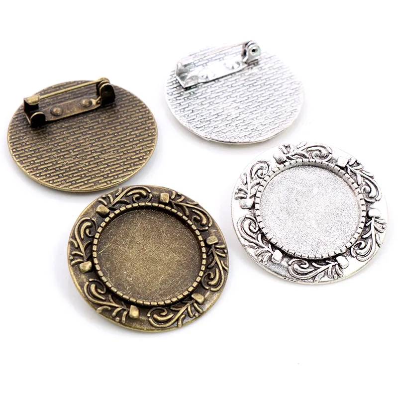 

5pcs 20mm Inner Size 2 Style Antique Silver Plated and Antique Bronze Brooch Pin Cabochon Base Setting