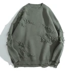 Уличная одежда в стиле хип-хоп, Мужская трикотажная одежда в стиле Харадзюку, осенний винтажный однотонный вязаный свитер, пуловер оверсайз в стиле унисекс