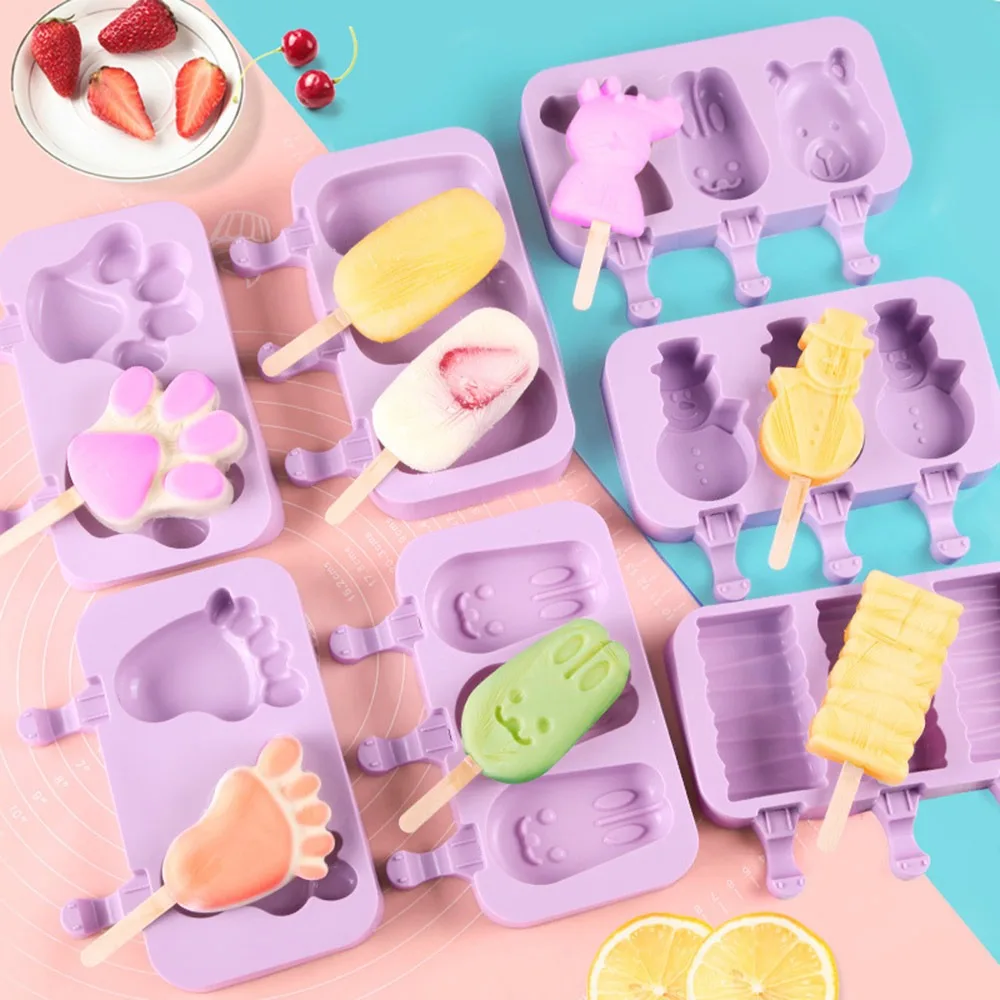 

Silicone Ice Cream Mold Reusable sicle Molds DIY Homemade Cute Cartoon Ice Cream sicle Ice Maker Mould