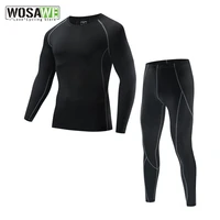 wosawe compression tights underwear men autumn sports cycling base layers bike clothes jersey set riding winter warm long sleeve