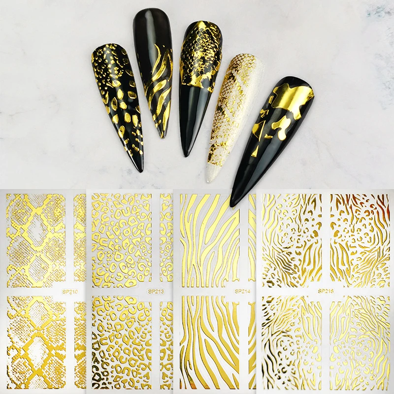 

1PC Nail Strip Stickers 3D Gold Python/Zebra/Tiger/Leopard Fur Texture Water Decals Empaistic Nail Water Slide Decals Manicure