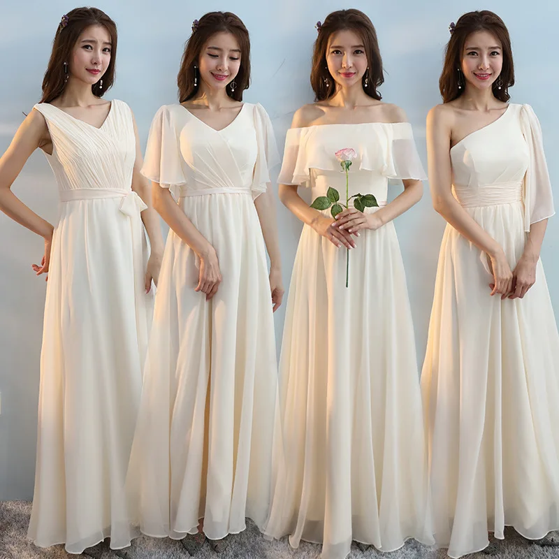 Женское длинное свадебное платье цвета шампанского шифоновое ТРАПЕЦИЕВИДНОЕ с v