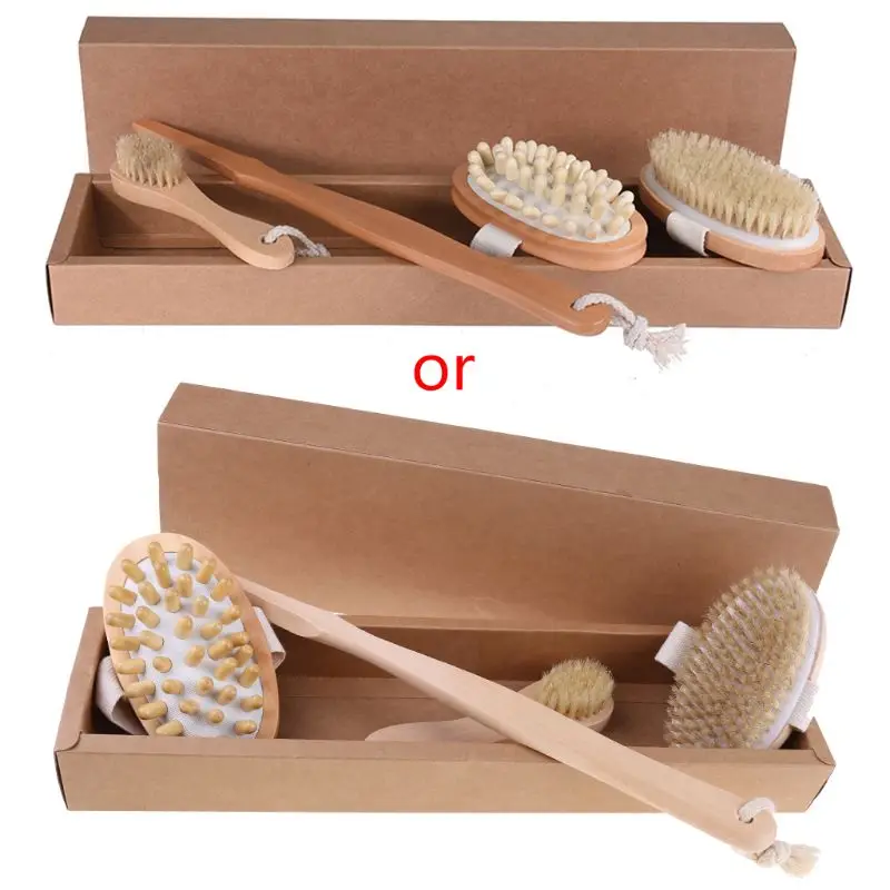 

4pcs Dry Body Face Brushing Set Natural Bristle Shower Brush Exfoliating Brush