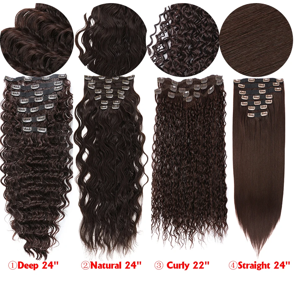 

Body Wavy Clip In Hair Extensions Deep Loose Wave Synthetic 24 Inch 7PCS Full Head Accessories For Women Fake Hair Addition