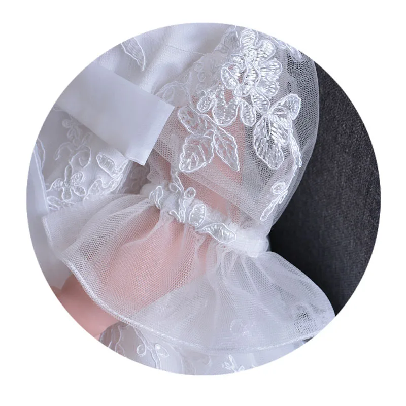 Белое кружевное платье с оборками для новорожденных девочек крещения вышивкой