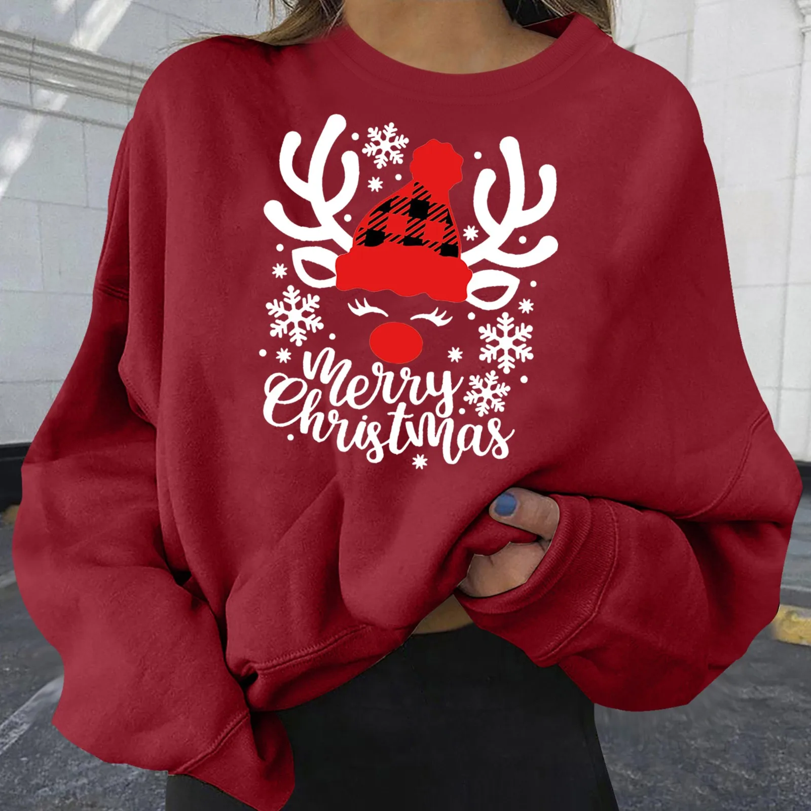 

Casual Hoodie Women Christmas Reindeer Kawaii Printed Long Sleeve Tops Winter Thicken Warm Oversized Sweatshirt Blouse Sudaderas