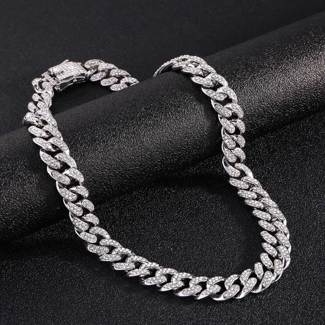 

Hip Hop Iced Out Paved Rhinestones 13MM Full Miami Curb Cuban Chain Men's Necklace CZ Bling Rapper Necklaces for Men Jewelry