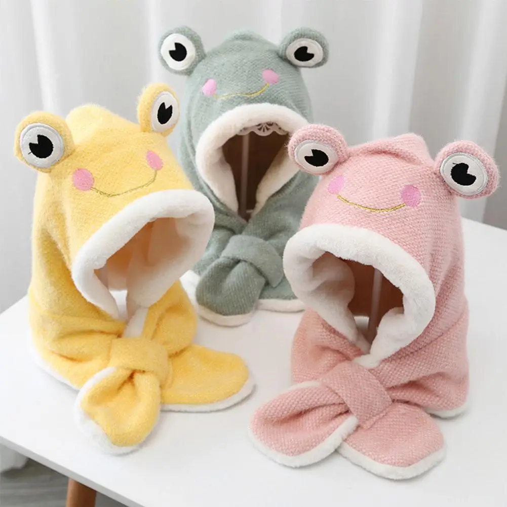 

Cartoon Cute Frog Children Winter Hats Beanies Set Kids Child Knitted Fur Hat Scarf One Piece Boys Girls Earflap Caps