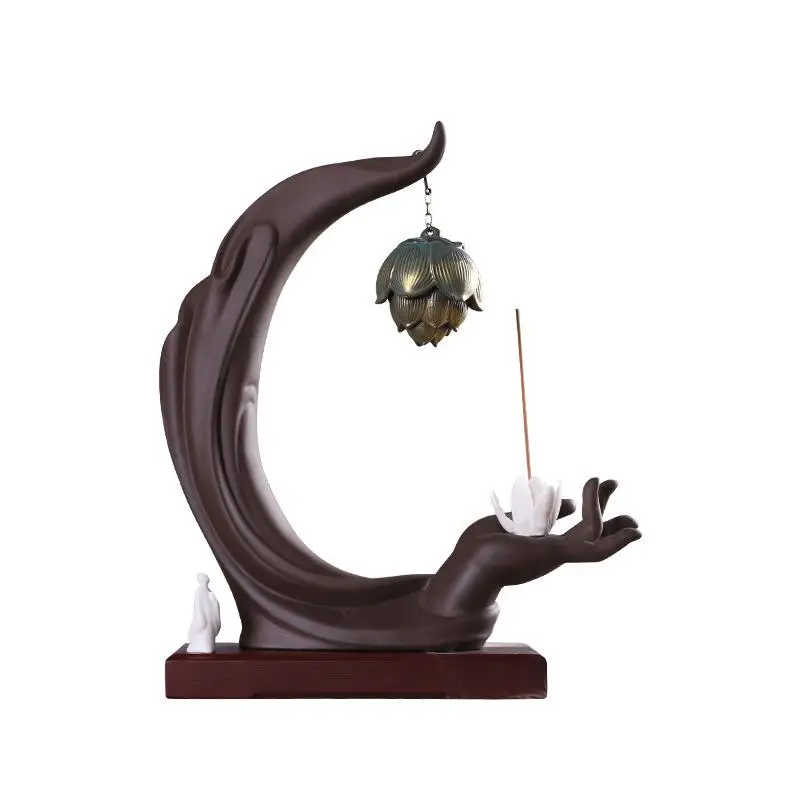 

Smoke Waterfall Backflow Incense Burner With 20 Pcs Cones Zen Buddha Hand Incense Sticks Holder Home Office Desktop Decoration