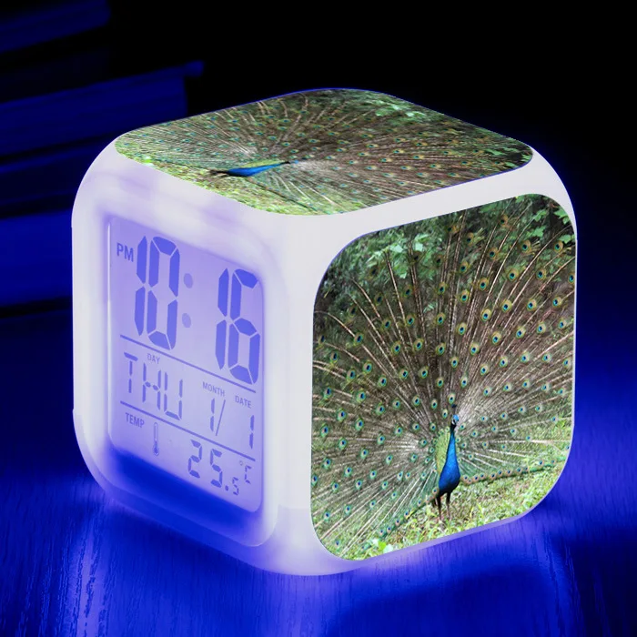 

New Animal Print LED Color Changing Music Alarm Clock Multi-function Alarm Clock with Screen Lighting Children Toy Alarm Clock