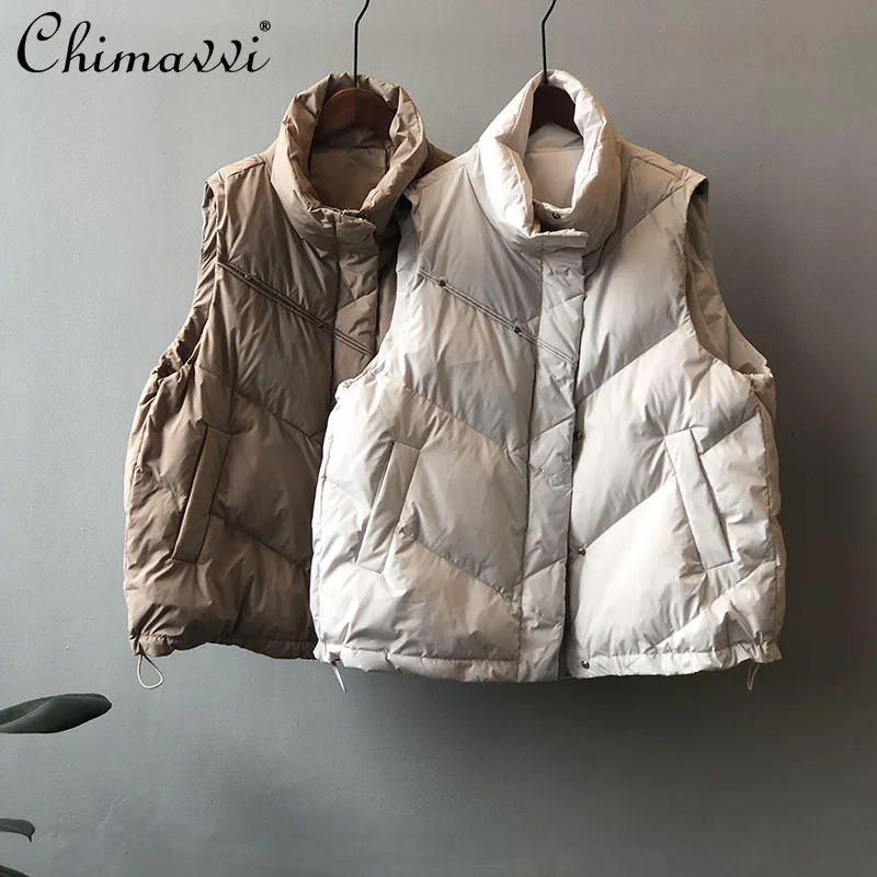 

Модный дизайнерский хлопковый жилет с заклепками, женская зимняя одежда 2021, новая теплая безрукавка в Корейском стиле с воротником-стойкой