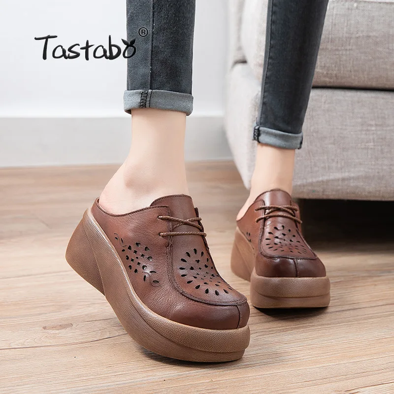 Тапки женские из натуральной кожи коричневые персиковые S2616 | Обувь