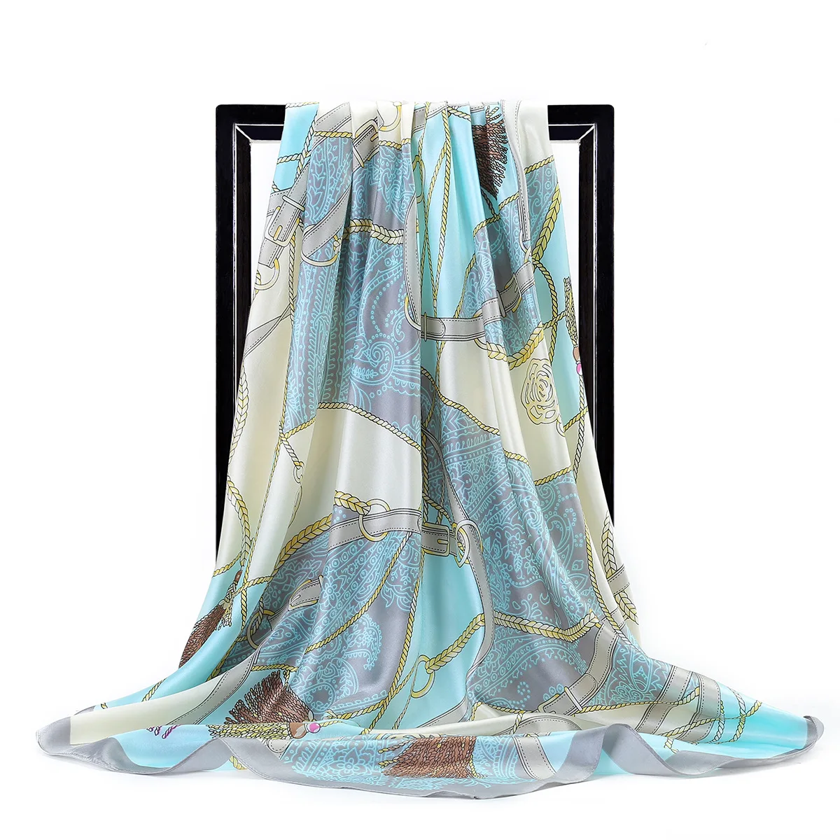 

Four Seasons Fashion Scarf Women's Big Square Scarf Belt Chain Rope Printed Silk Scarf Gifts for Ladies