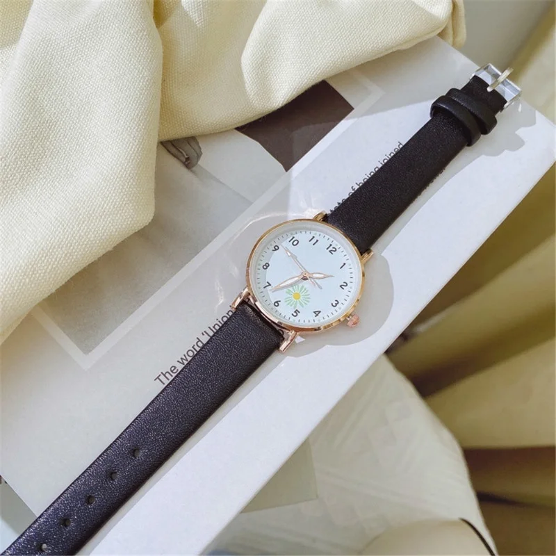 

Arabic Numerals Daisy Flower Women Small Quartz Watch Ladies Leather Strap Wristwatches Reloj Mujer Zegarek Damski