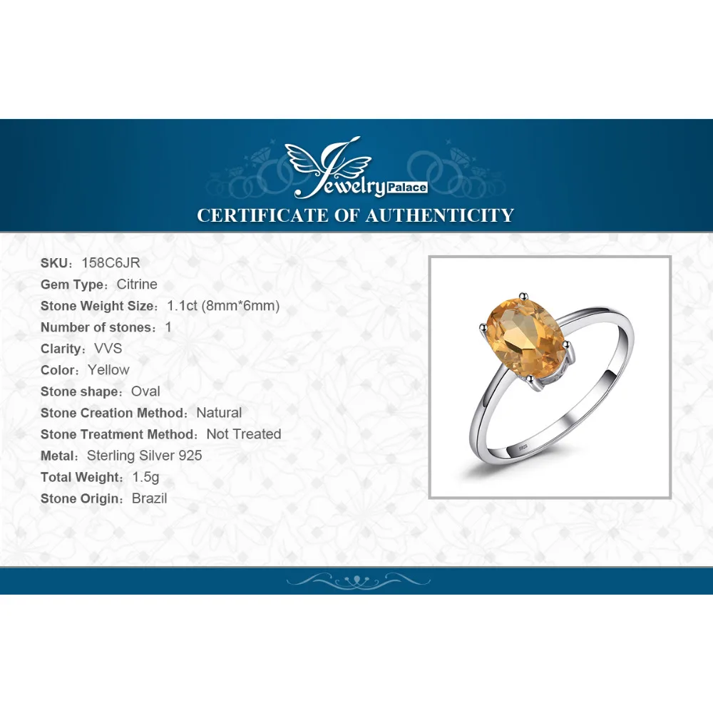 

JewelryPalace Genuine Citrine Ring Solitaire 925 Sterling Silver Rings for Women Engagement Ring Silver 925 Gemstones Jewelry