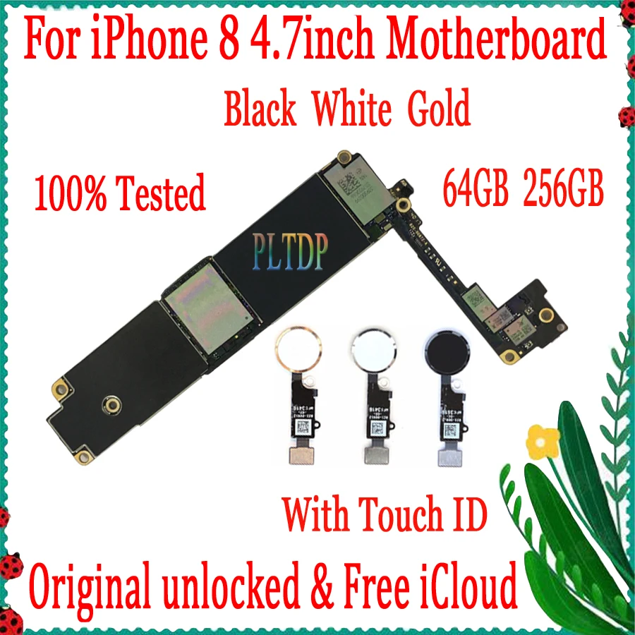 

Factory Unlocked for iphone 8 4.7inch Motherboard 64GB/256GB Free iCloud 100% Original for iphone 8 Logic board with/no Touch ID