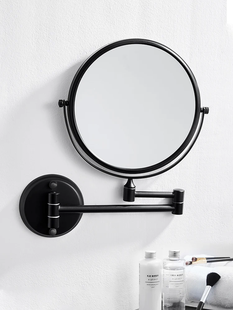 

Nordic Black Cosmetic Mirror Punch-Free Bathroom Bathroom Cosmetic Mirror Wall Hanging Collapsible Hairdressing Mirror