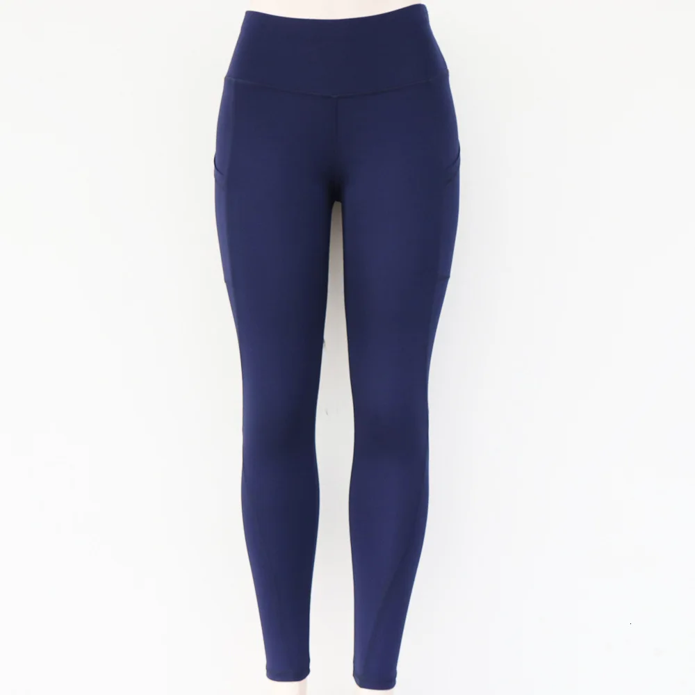 Женские однотонные леггинсы с высокой талией для фитнеса Брюки карманами