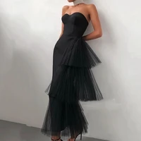 sexy satin blackwhite evening dress 2022 mermaid strapless tiered off shoulder sleeveless girl formal prom dress backless cheap