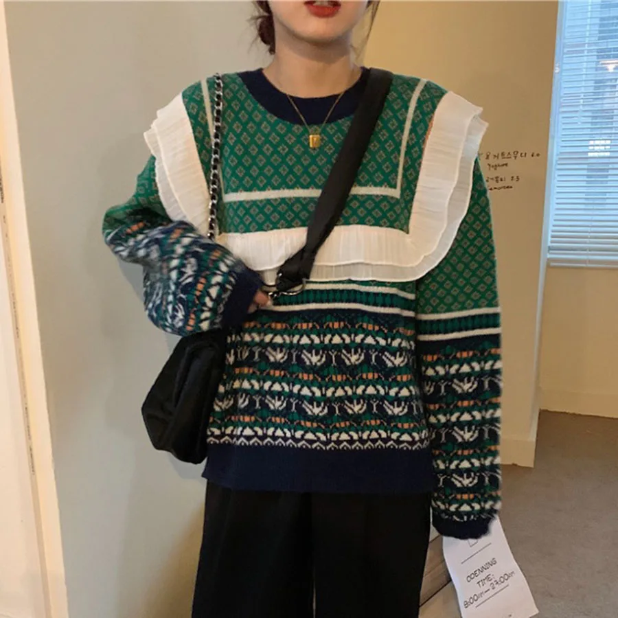 

Nic Sweater Winter Pullovers Woman Print Sweater Casual Jumper O-Neck Loose Sweaters Streetwear Warm Outerwear Sueter Mujer