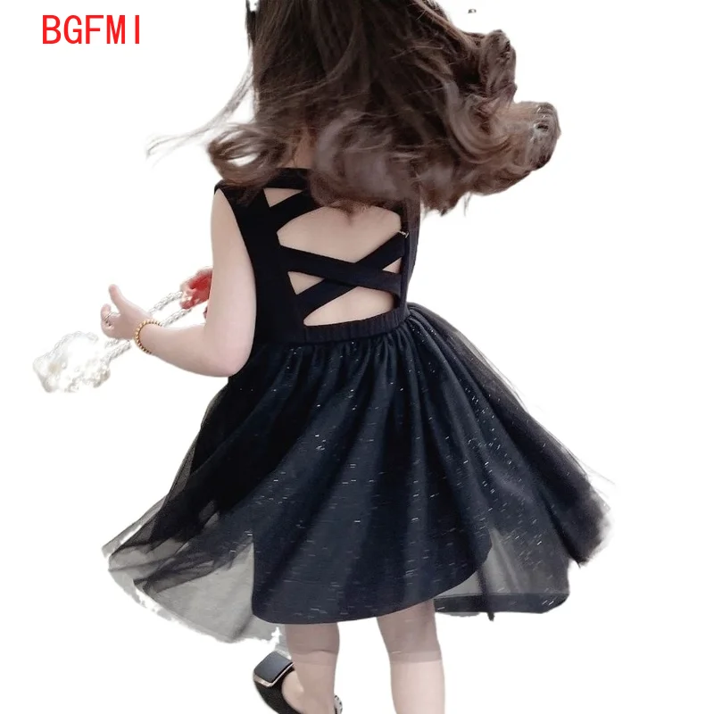 

1-8Y Girls Baby Base Dress 2021 new Kid children's Fashion Princess dress Summer Clothes Openwork Tulle dress Hollow out back