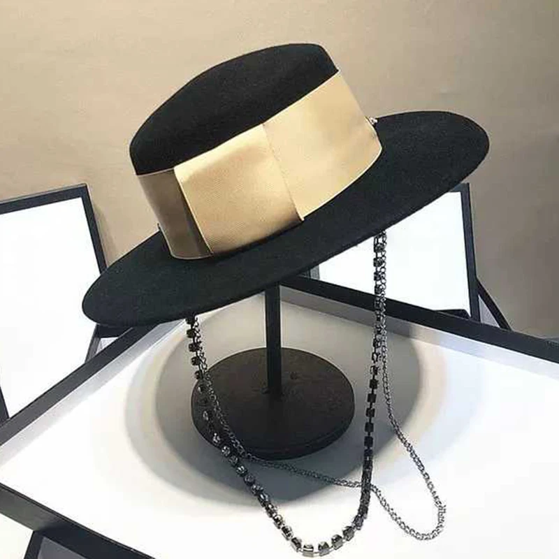 Women Wool Top hat Ribbon Fedora Hat Gentleman Elegant Lady Winter Autumn Wide Brim Panama Sombrero Cap gorros mujer invierno