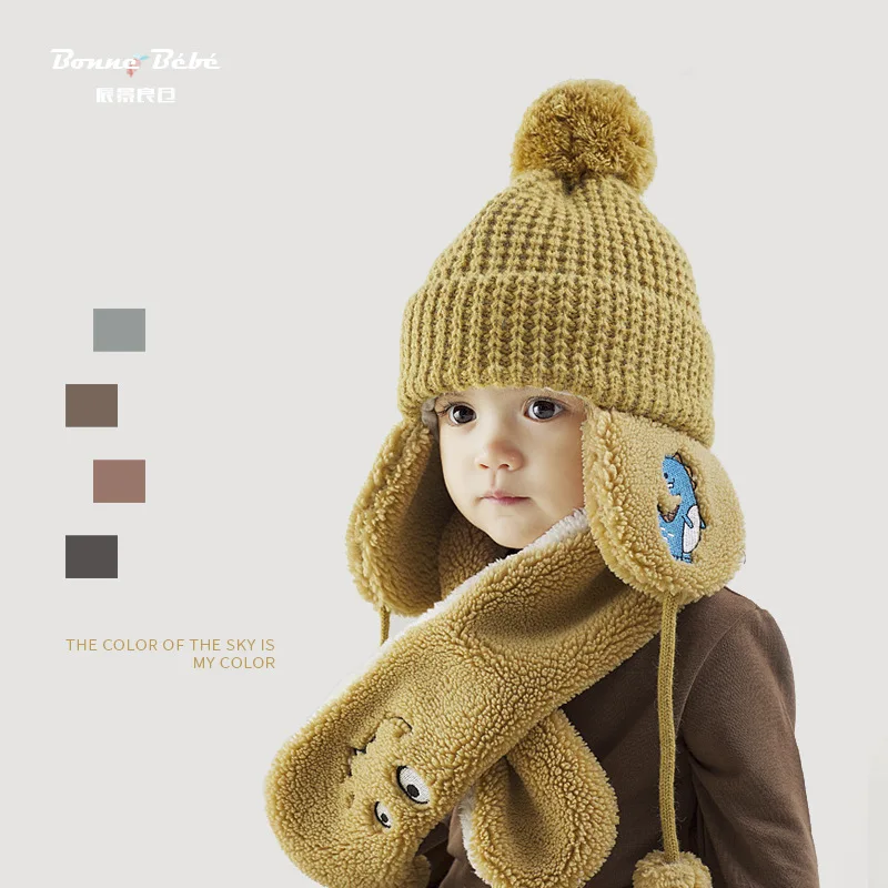 

Kids Cartoon Bear Stripe Hats And Scarf Baby Set Girl Boy Cap Scarf Set Child Winter Earmuffs Warm Suit sombrero bufanda ninos
