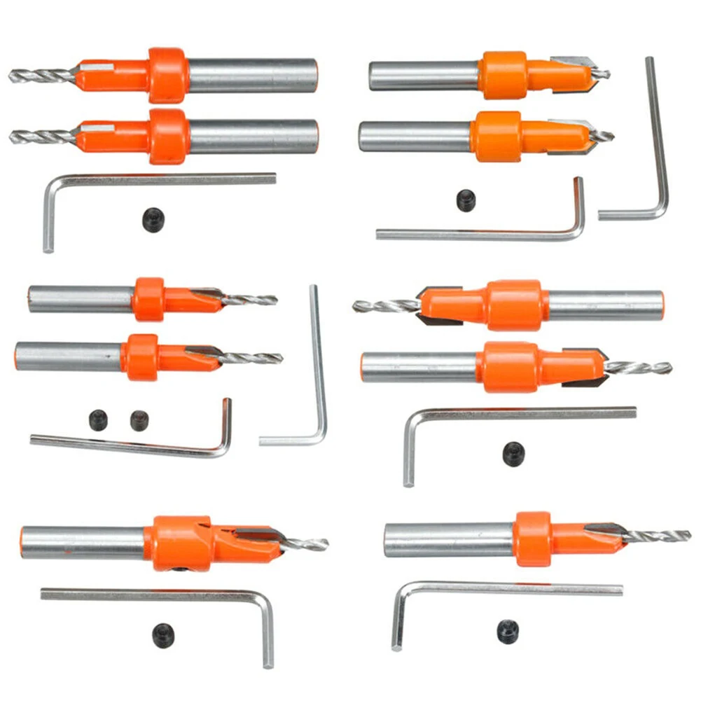 

8pcs Countersink Drill Bit Set Screw Woodworking Chamfer Tools Quick Change With Hex Wrench High Quality