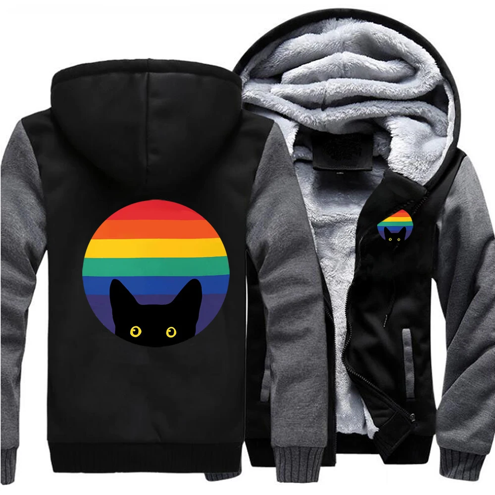

Kawaii Pew Pew Madafakas Anime Black Funny Cat Coat Hoodies Street Outdoor Jackets Top Men Sweatshirt Winter Warm Gray Coats