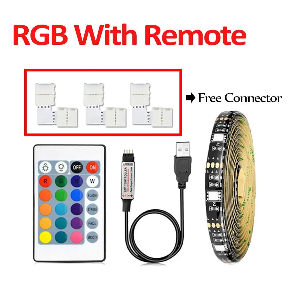 RGB With Remote Ambi светильник ТВ СВЕТОДИОДНЫЙ светильник полоса 5050 светодиодный RGB USB Светодиодная лента светильник 5 в теплый белый Диодная лента лампа подсветка светодиодный полоса striscia светодиодный ПК - Испускаемый цвет: RGB With Remote