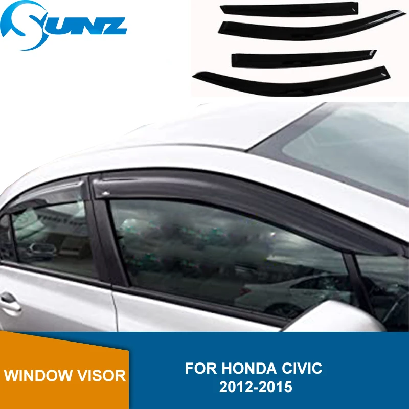 

Дефлекторы боковых окон для Honda Civic 2012, 2013, 2014, 2015, акриловый черный ветрозащитный экран, защита от дождя, солнца, окон, дождя, солнца