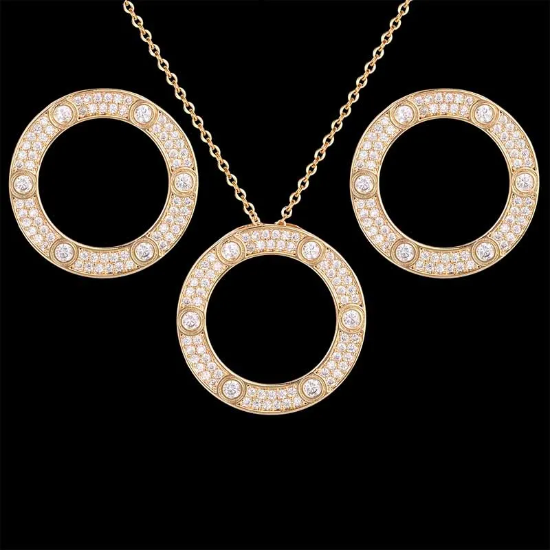 

Lanruisha Geometric necklace and Earring Jewelry Set with zircon inlaid round pendants for wedding fashion jewelry best gift