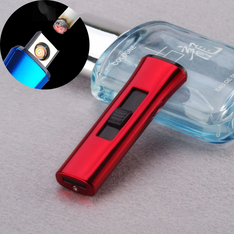 Red Mini lighte Ультратонкая металлическая сигаретная Электронная Зажигалка USB ветрозащитная беспламенная перезаряжаемая электрическая катушка Зажигалка плазменное Сенсорное зондирование - Цвет: Red Mini lighte