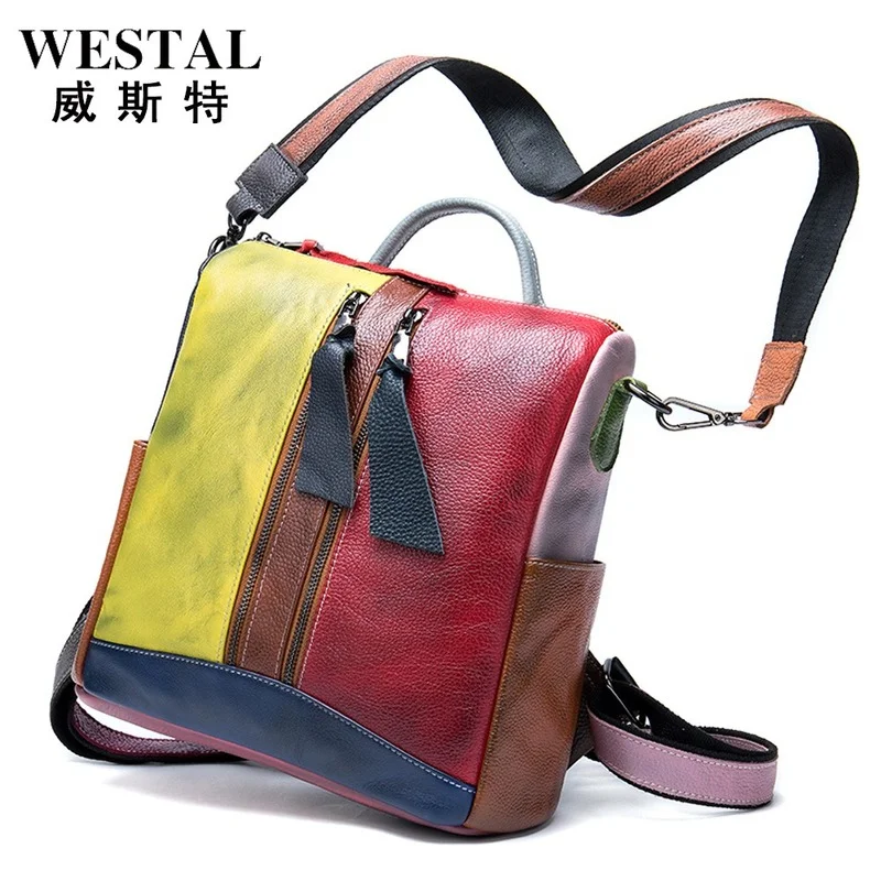 

2021 summer new style leather women's backpack retro style wiping color stitching personalized backpack