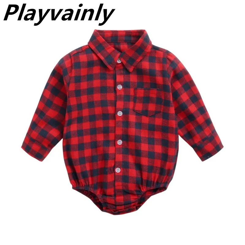 

Wholesale 2020 Autumn Newborn Bodysuits Plaid Shirt Long Sleeve Cotton Romper Overalls Baby Boy Girl Clothes 0-2Y E8160