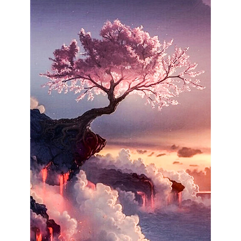 

5D DIY Diamond Painting Landscape Cherry Tree Cross Stitch Patterns Diamond Painting kits for Embroidery with Beads