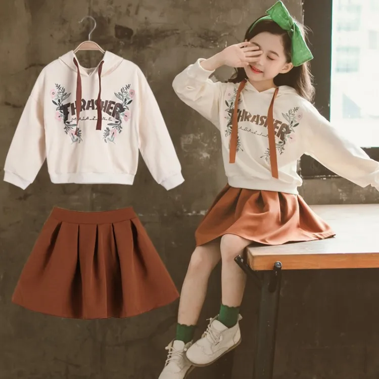 

spring girls clothes set Hooded sweater+tutu skirt 2pcs girls clothing suit Fashion girls school clothes