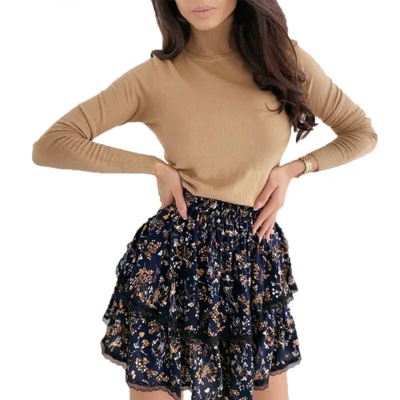 

Womens Turtle Neck Tops Solid Long Sleeve T-Shirts Ladies Tunic Pullover Blouse