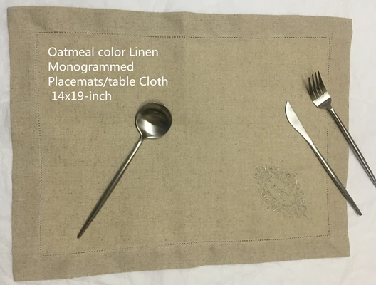 Набор из 12 скатерти с монограммой 14 &quotx 19&quot Овсянка цвет льняные