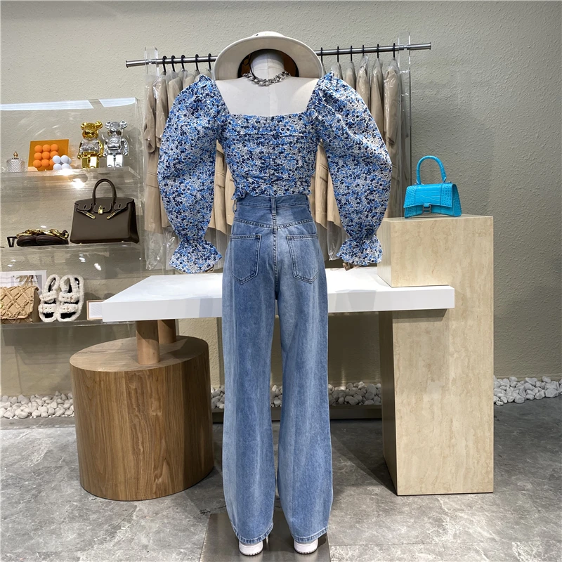 

Brand Original Design 2021 Patched Color High Waist Straight Leg Pants Vintage Hong Kong Style Loose Wash Jeans Pants
