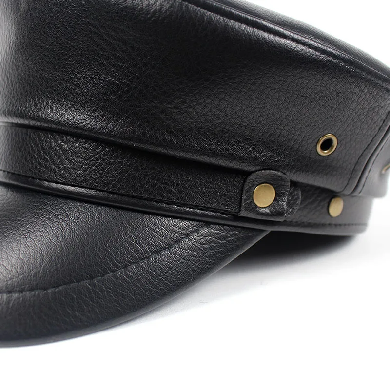 Черная военная шапка из искусственной кожи Женская Ретро кожаный берет осенне