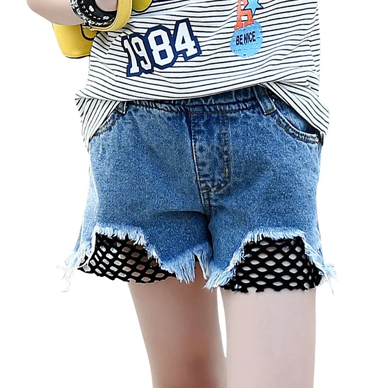 

Girls Summer Denim Pants Kids Trousers For Girls Shorts Lace Ripped Girl Trousers Kids Summer Clothing Girls loose denim