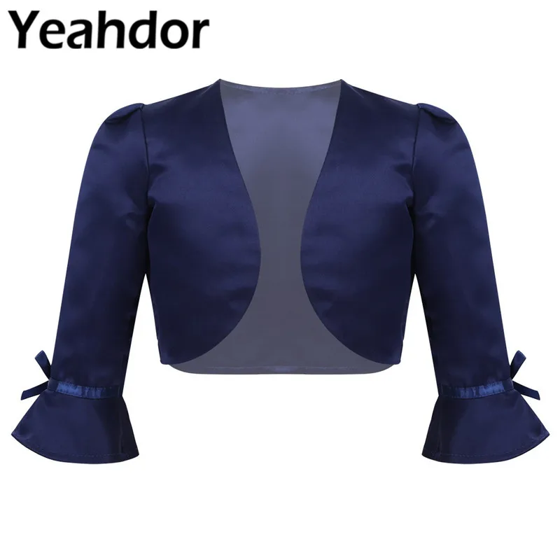 Детское сатиновое Болеро с рукавом 3/4 и Расклешенным кардиган короткая куртка