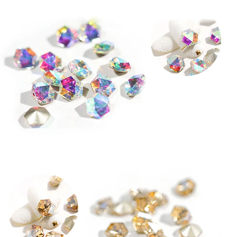 Шестигранные блестящие стразы драгоценные камни для ногтевого дизайна
