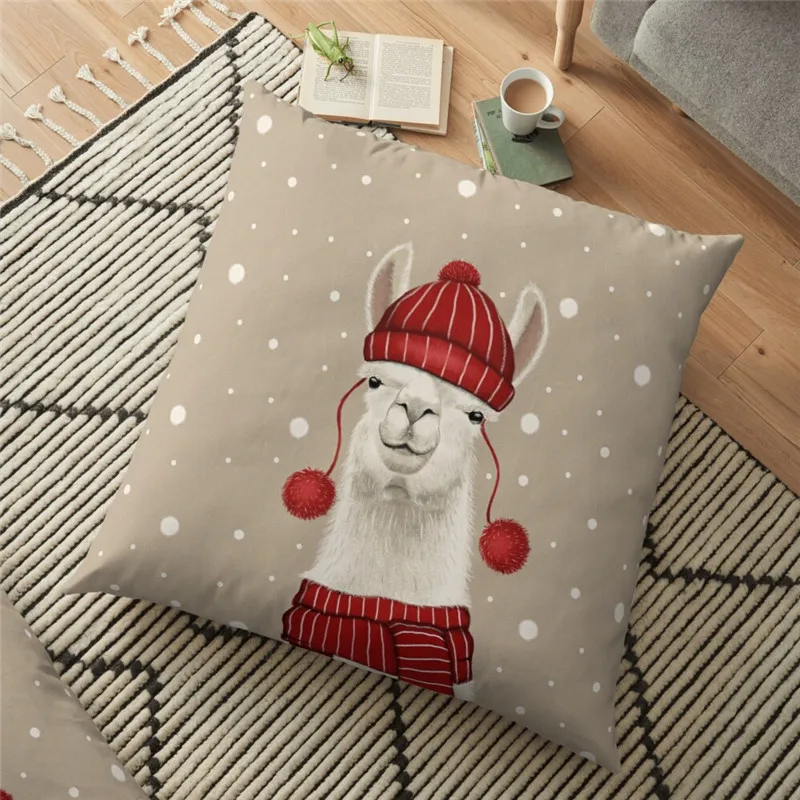 

Merry christmas Cushion Cover Cute Winter Llama Printed 45*45cm Christmas Pillowcase Gifts Xmas Cushion Decorative for home